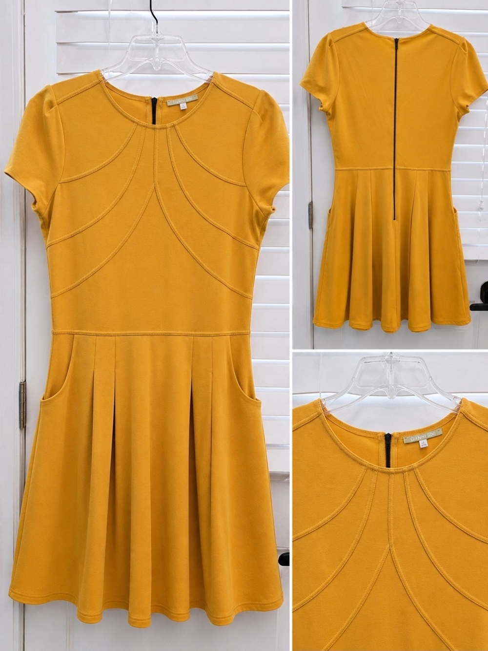 Gianni Bini Mustard Short Sleeve Fit & Flare Dress